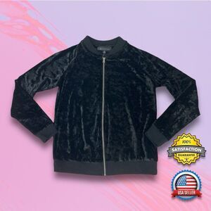 INC International Concepts WOMEN'S SMALL Crushed Velvet Bomber Jacket Black NWD